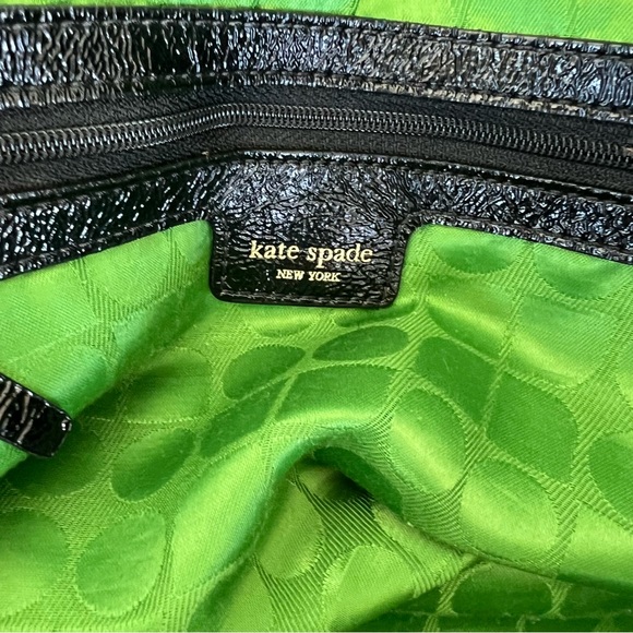 KATE SPADE Stevie Black Quilted Nylon Patent Leather Studded Shoulder Bag Tote - Picture 11 of 15